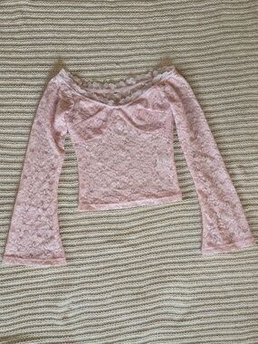 Pink Lace Off-Shoulder Crop Top